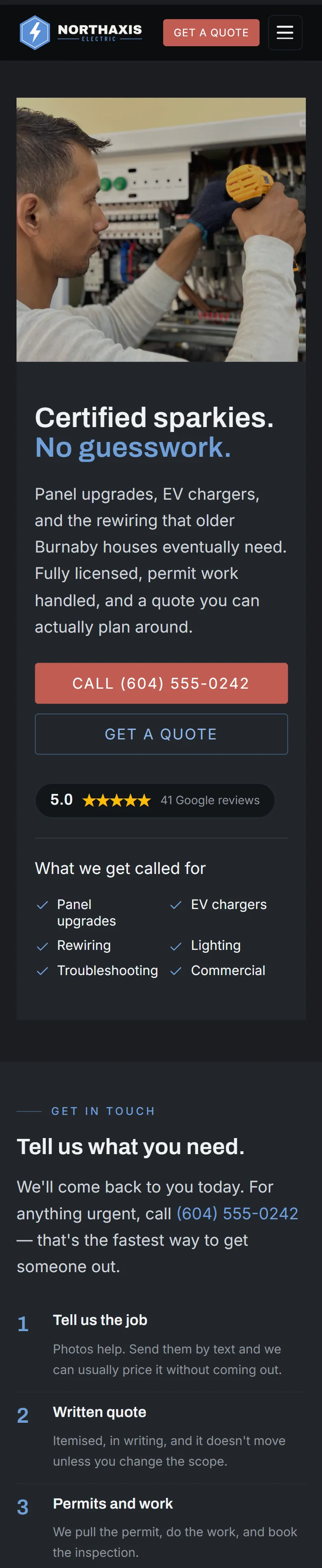 The Northaxis Electric website, shown on a phone